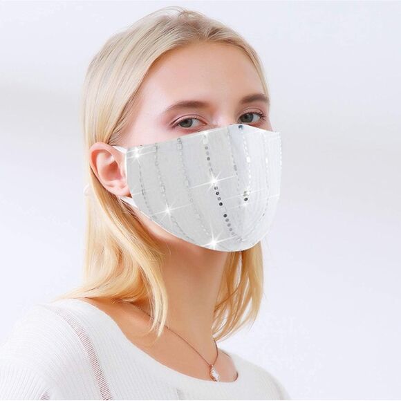 Women's Sparkly Sequin Face Cover Glitter Cotton Sequins Breathable Silver - Picture 5 of 7